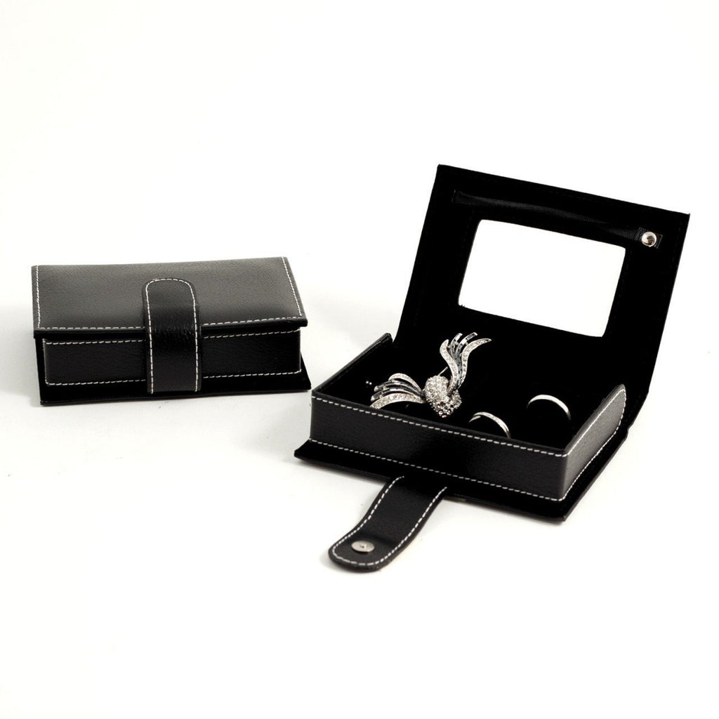 Bey-Berk Black Leather Jewelry Case With Mirror