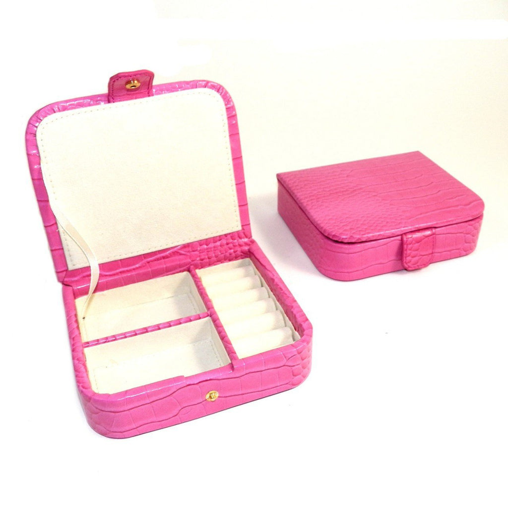 Bey-Berk Pink "Croco" Leather Jewelry Case