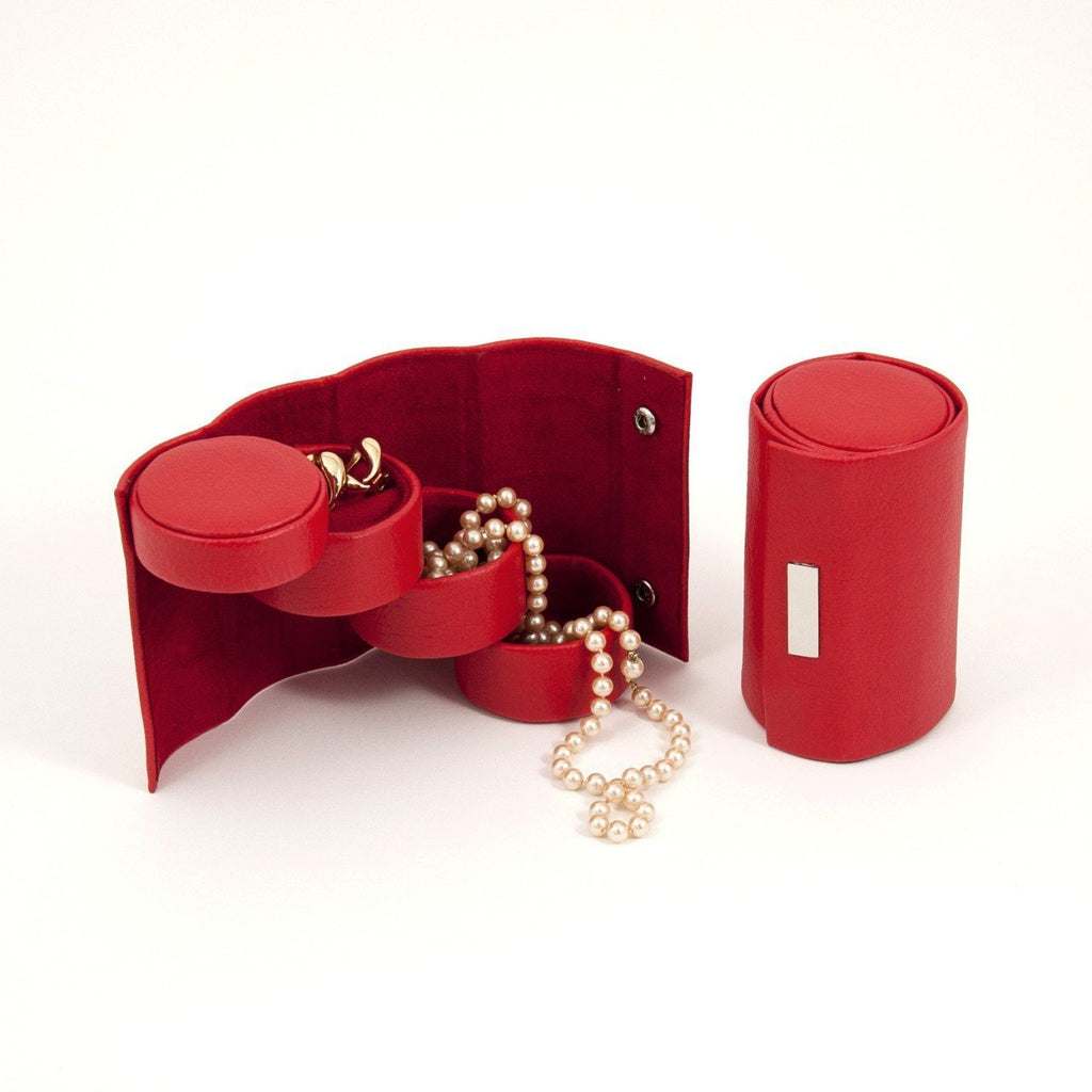 Bey-Berk Red Leatherette 3 Level Jewelry Roll