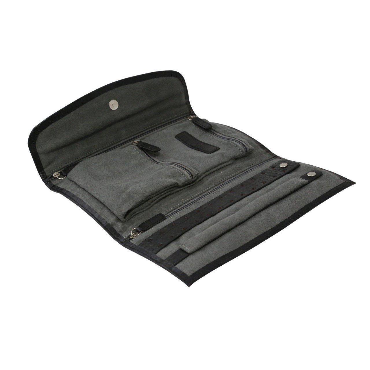 Bey-Berk Black "Croco" Leather Jewelry Clutch