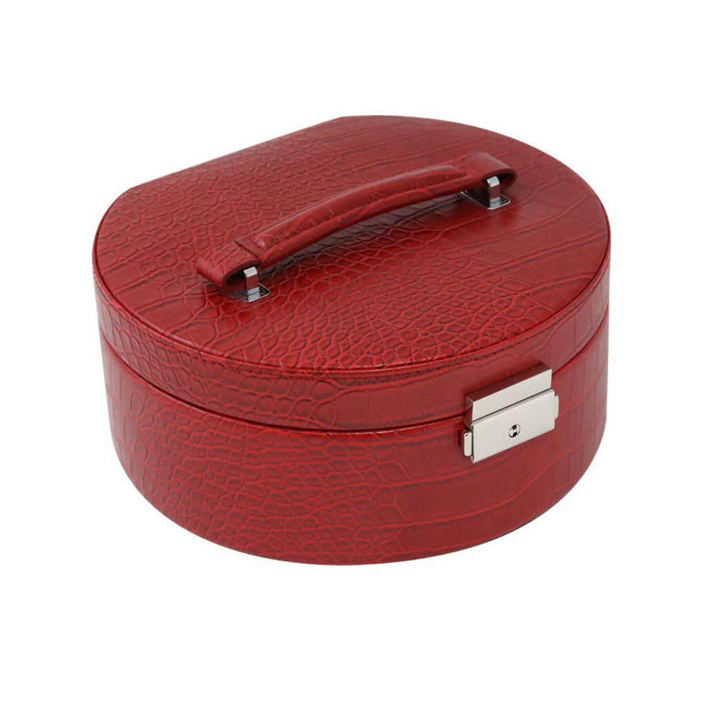 Bey-Berk Red "Croco" Leatherette Round Jewelry Box