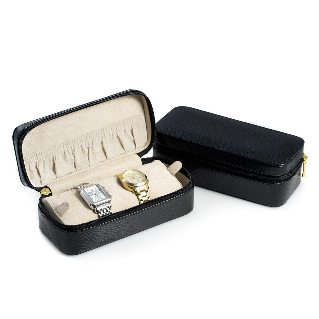 Bey-Berk Black "Lizard" Leather Watch & Bracelet Case