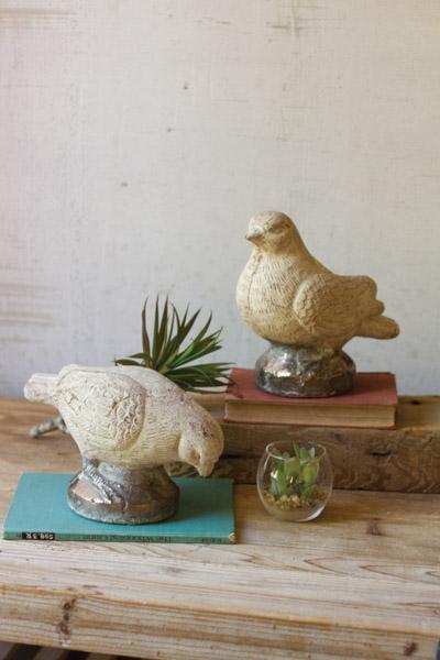 Set Of 2 Rustic Ceramic Partridges