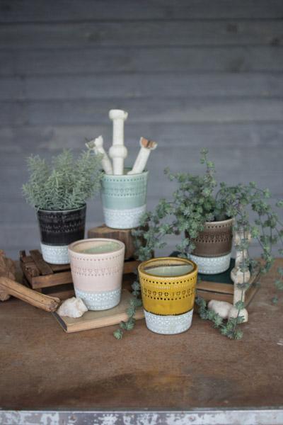 Set Of 5 Ceramic Pots   One Each Color