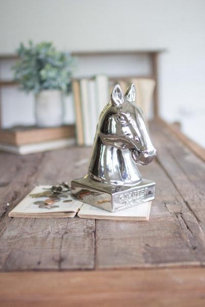 Silver Ceramic Quarter Horse Bank