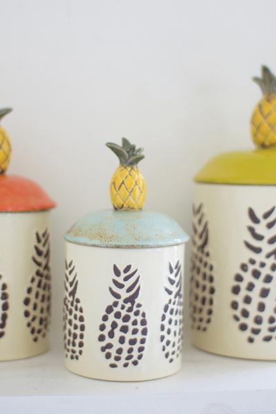 Set Of 3 Ceramic Pineapple Canisters