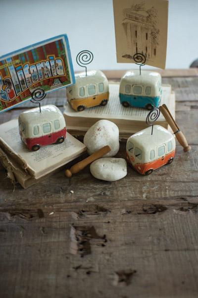 Set Of 4 Ceramic Van Place Card Holders