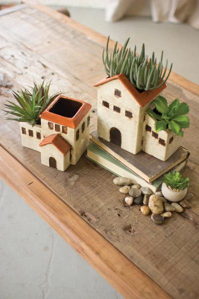 Set Of 2 Ceramic Houses Planters