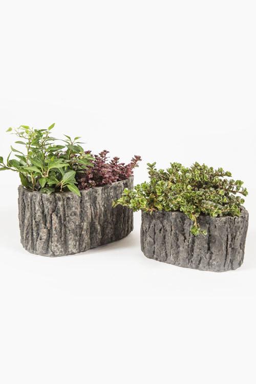 Bark-Like Detail Oval Pots - Set of 2