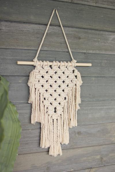 Small Macrame Wall Hanging With Wooden Stick