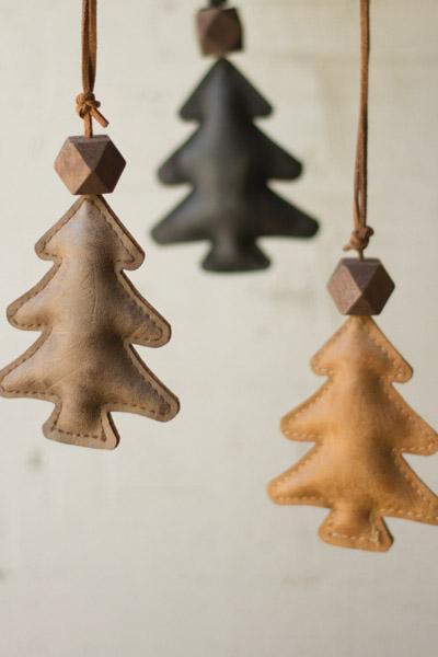 Set Of 3 Leather Tree Ornaments