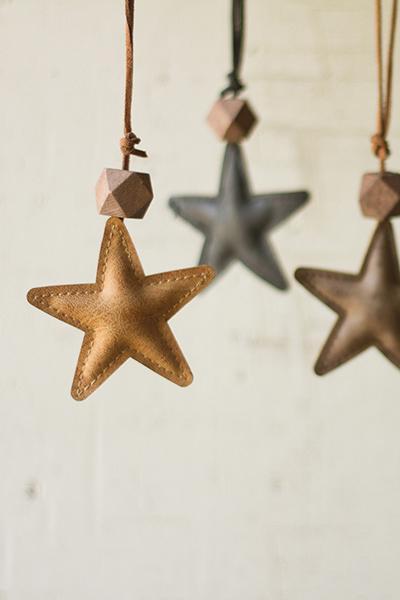 Set Of 3 Leather Star Ornaments