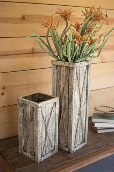 Set Of 2 Tall Recycled Wooden Planters   Natural