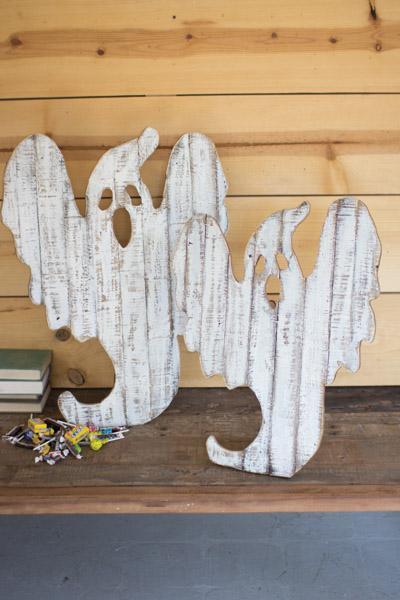 Set Of 2 Recycled Wood Ghost Decor With Easels