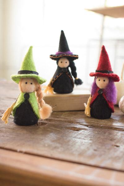 Set Of 3 Felt Witches