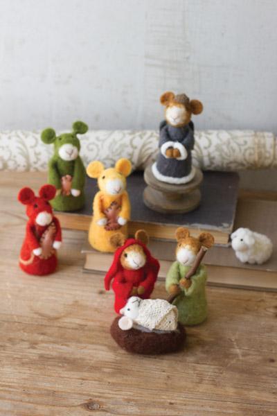 Set Of 8 Felt Mice Nativity Scene