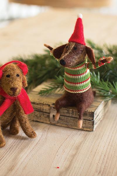 Set Of 2 Felt Christmas Dogs