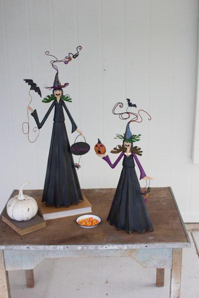 Set Of 2 Painted Metal Witches