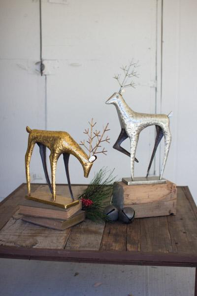 Set Of 2 Painted Metal Deer