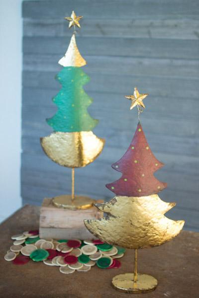 Set Of 2 Christmas Trees   Green Red And Gold