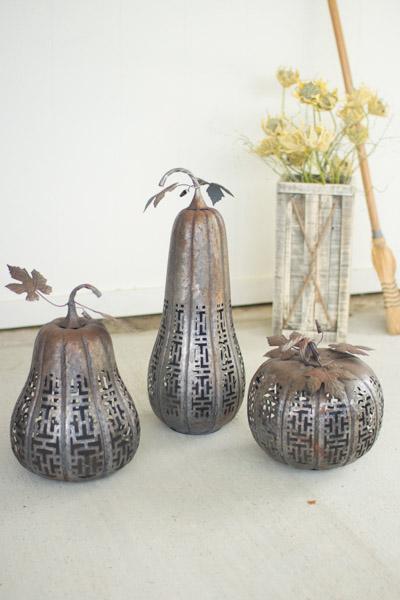 Set Of 3 Metal Rustic Galvanized Pumpkins