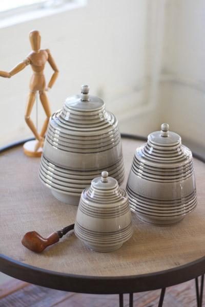 Set Of 3 Ceramic Canisters   Grey
