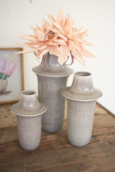 Set Of 3 Tall Ceramic Vases   Grey