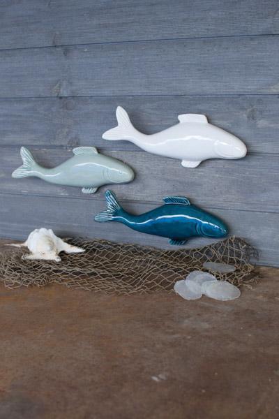 Set Of 3 Ceramic Fish Wall Hangings   One Each Color