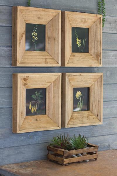 Set Of 4 Wood Framed Yellow Flower Prints Under Glass