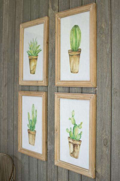 Set Of 4 Potted Cactus Prints Under Glass