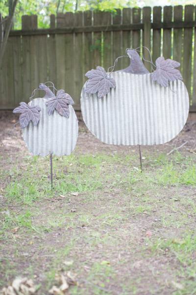 Set Of 2 Galvanized Pumpkin Stakes