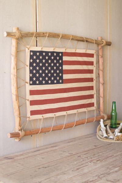 Stretched Canvas American Flag With Twig Frame