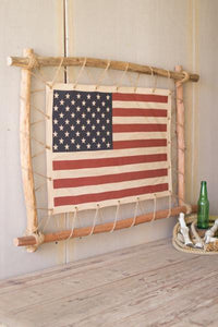 Stretched Canvas American Flag With Twig Frame