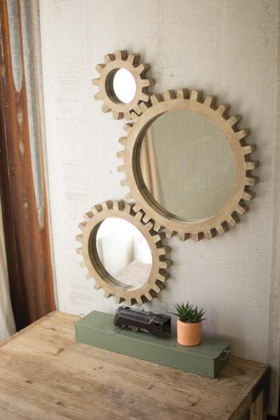 Set Of 3 Wooden Gears Mirrors