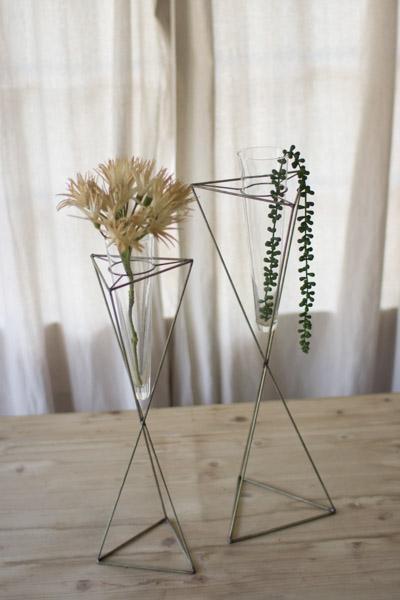 Set Of 2 Wire Framed Bud Vases