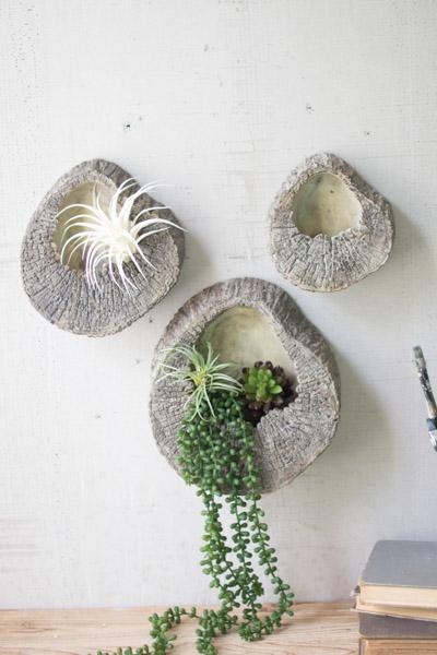 Set Of 3 Faux Elm Wall Hanging Planters