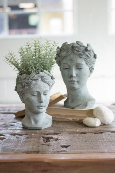 Set Of 2 Faux Concrete Bust Planters
