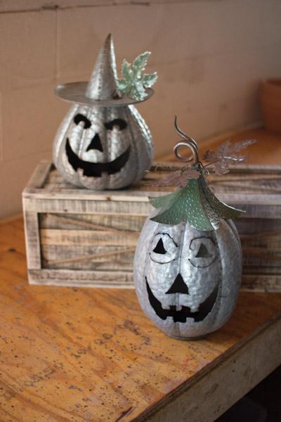 Set Of 2 Galvanized Jack O Lanterns
