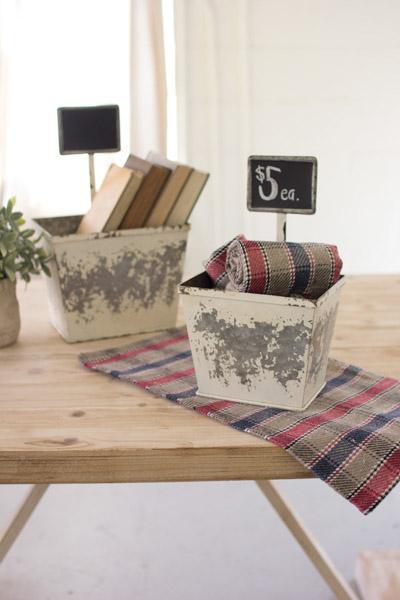 Set Of 2 White Galvanized Chalkboard Containers