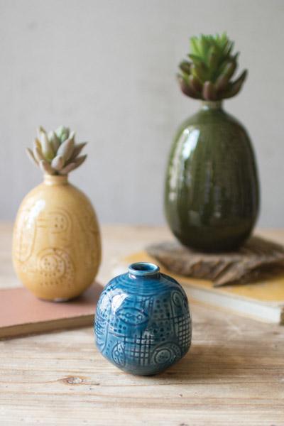 Set Of 3 Ceramic Textured Orb Vases