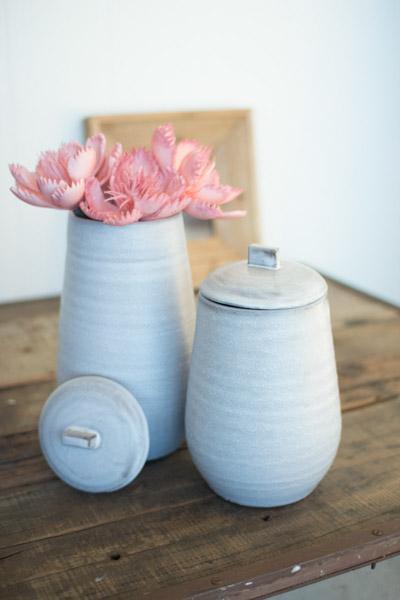 Set Of 2 Ceramic Canisters   Rustic White