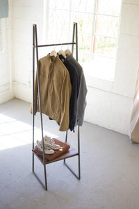 A Frame Metal Rack With Lower Wood Shelf