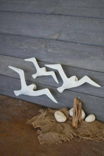 Set Of 3 Cast Iron Seagulls Wall Decor