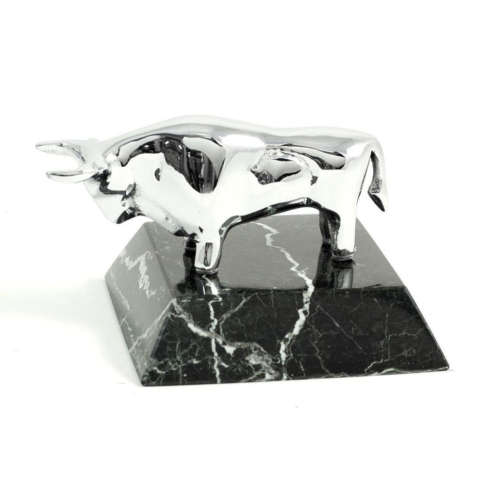 Bey-Berk Bull Paperweight On Black "Zebra" Marble Base