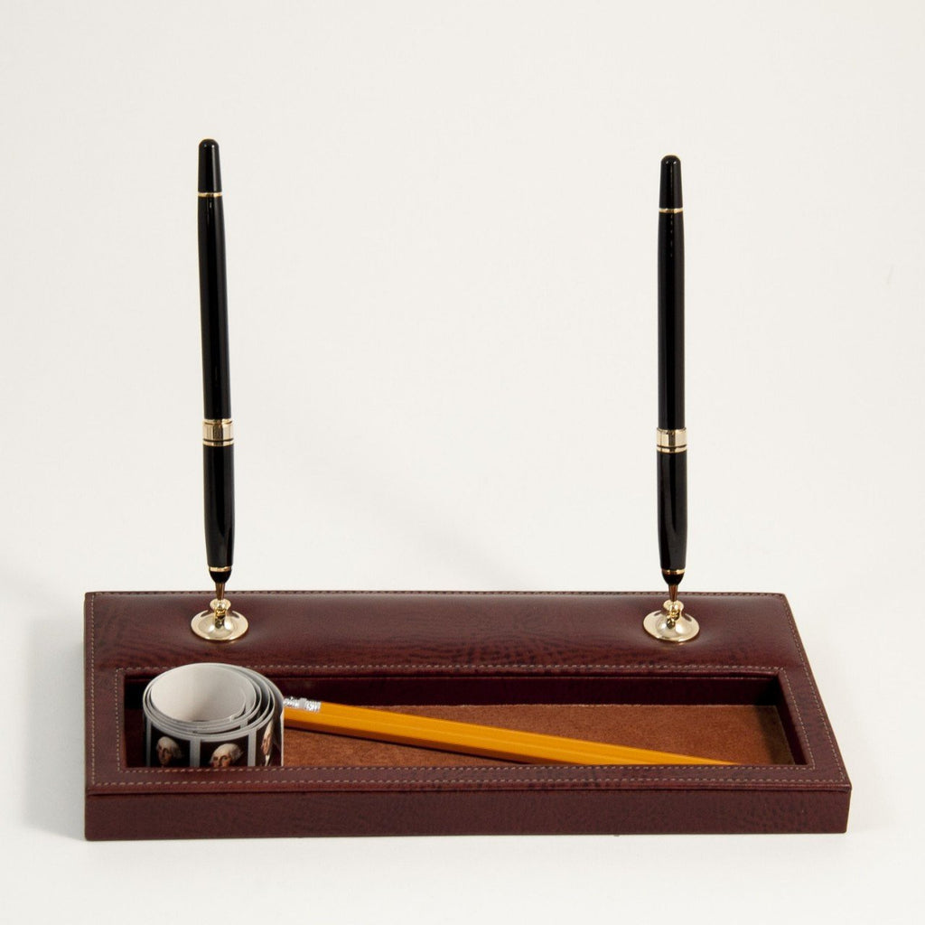 Bey-Berk Leather Double Pen Stand W/Pen
