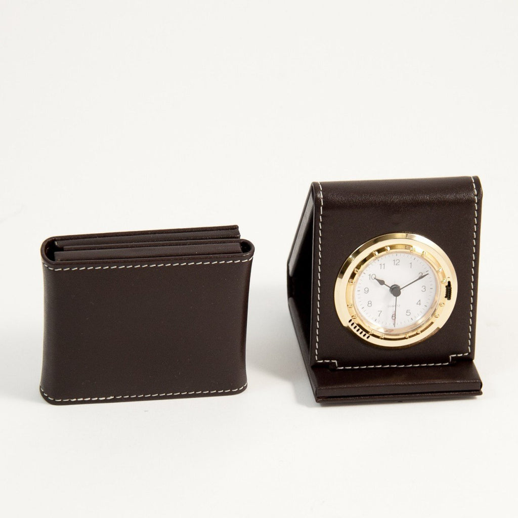 Bey-Berk Cocoa Brown Leather Alarm Clock