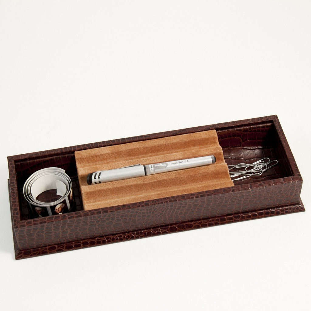 Bey-Berk Brown "Croco" Leather Stationery Box