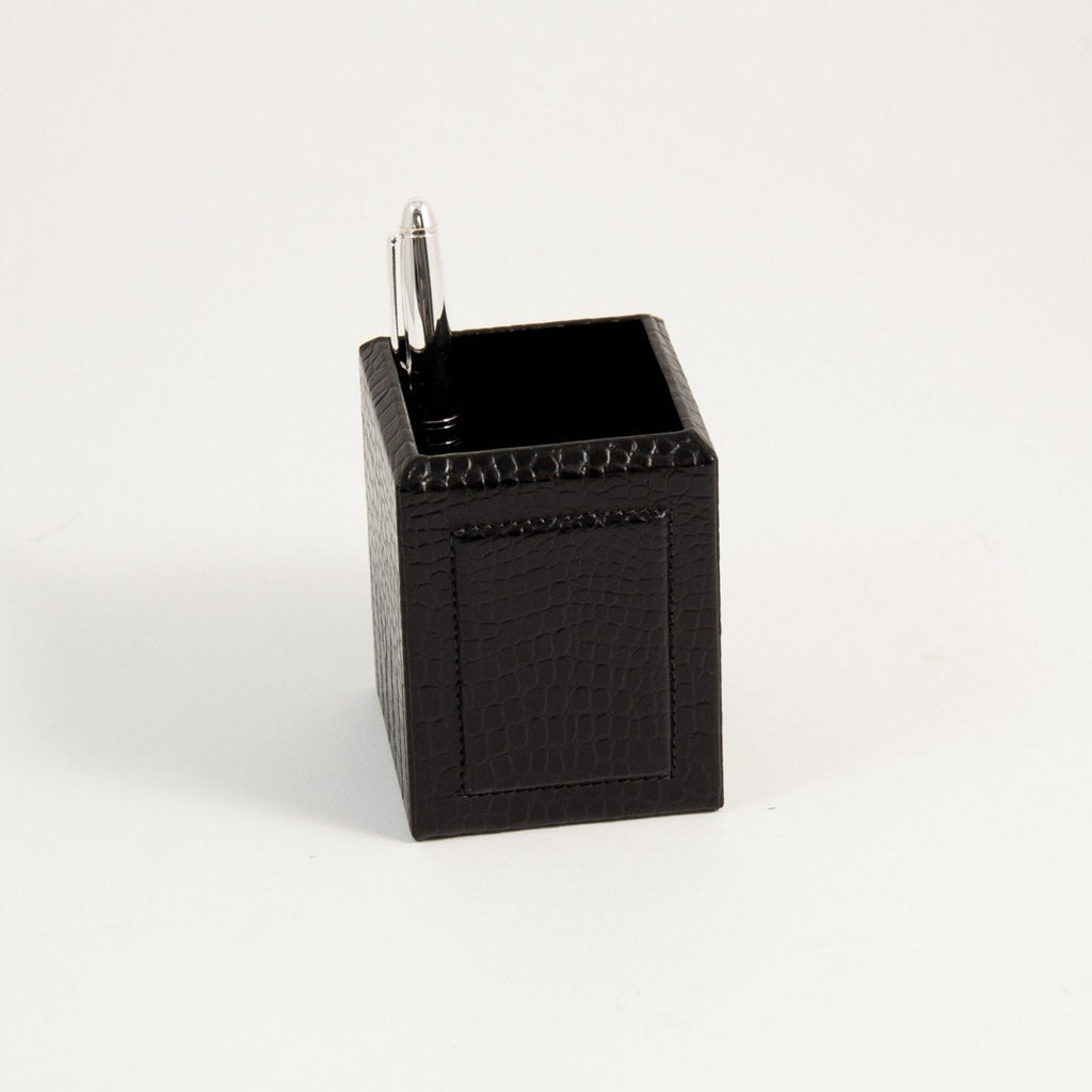 Bey-Berk Black "Croco" Leather Pen Holder