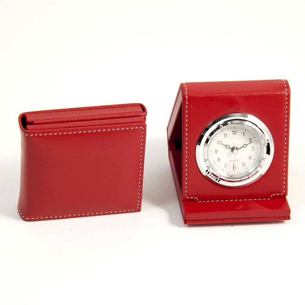 Bey-Berk Red Leather Alarm Clock