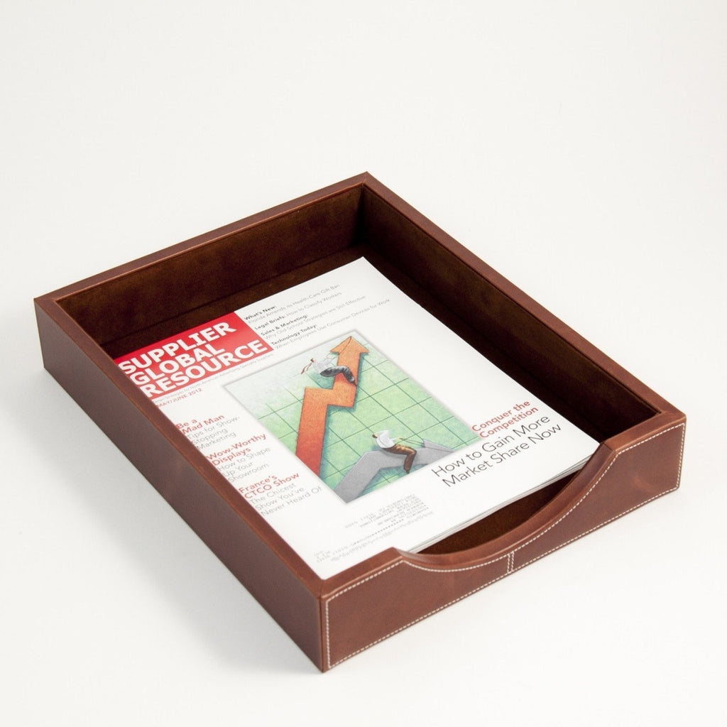 Bey-Berk Oxford Brown Leather Letter Tray